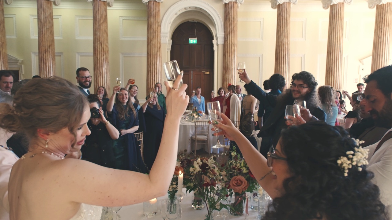 Thais & Felly — the room during the speeches — Powerscourt Estate wedding film by Anna Mello Studios